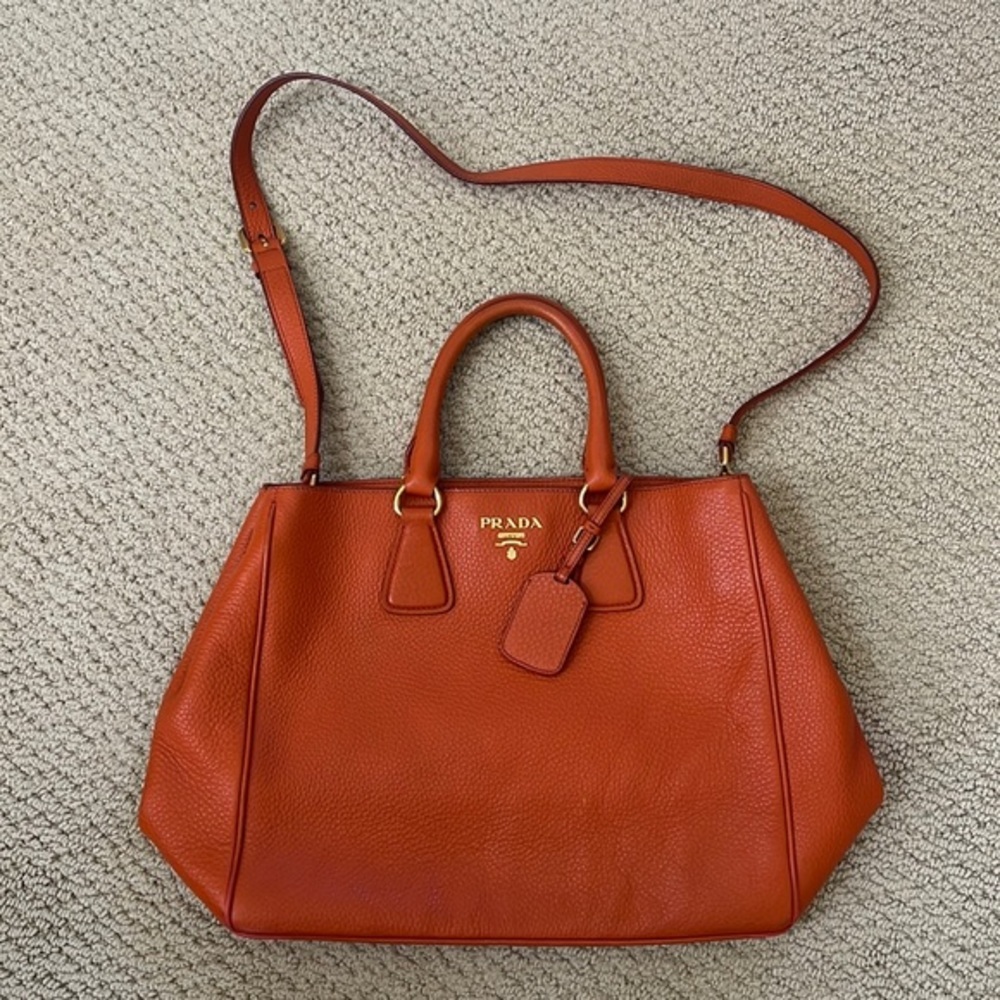 Prada‎ orange leather oversized satchel tote galleria​ bag messenger